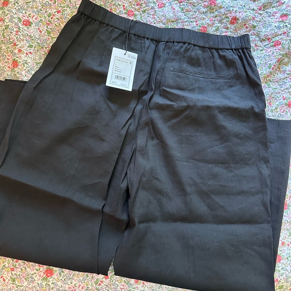 New Theory Women’s Linen Blend Cropped Pull-On Pants - Picture 2 of 5